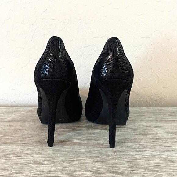 INC International Concepts Louie Black Leather Platform Heels Pumps 6 Worn Once - Picture 4 of 11